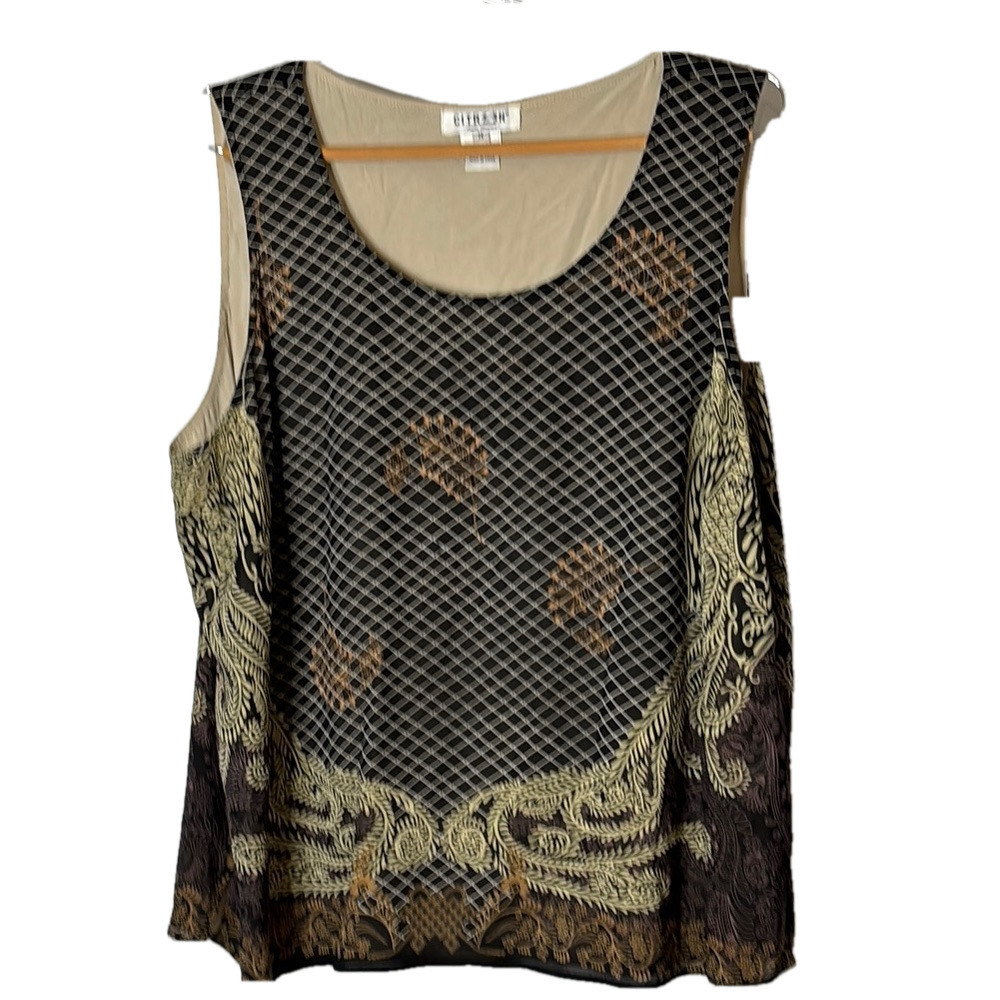 Citron Vintage Cream and Black Sleeveless Silk Tank Top